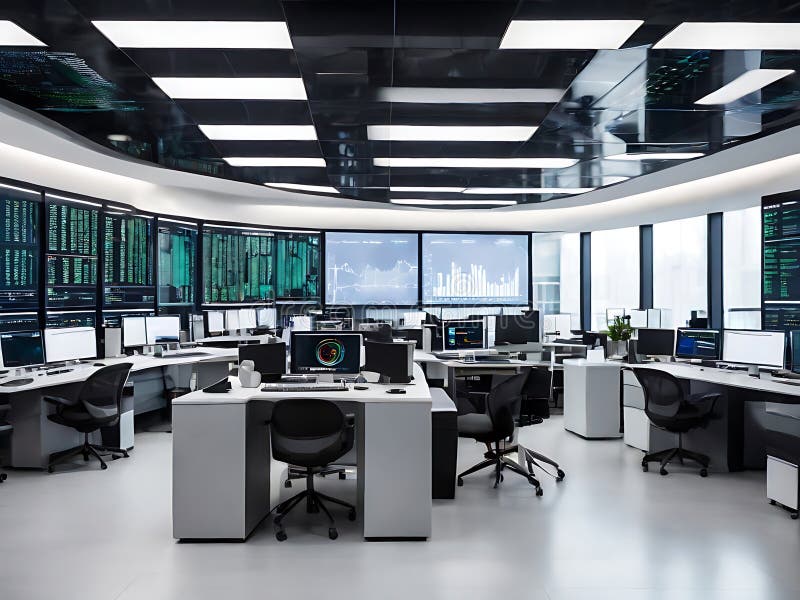Advanced Technology Command Center with Global Data Visualization and Analysis. vector illustration