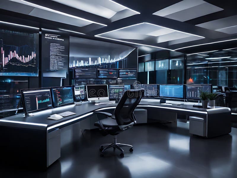 Advanced Technology Command Center with Global Data Visualization and Analysis. vector illustration