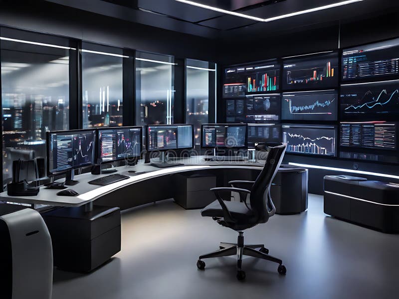Advanced Technology Command Center with Global Data Visualization and Analysis. royalty free illustration