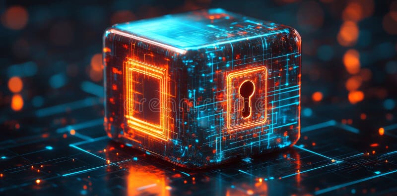 Advanced technology is used to create digital vaults for the secure storage of data in futuristic settings stock photos
