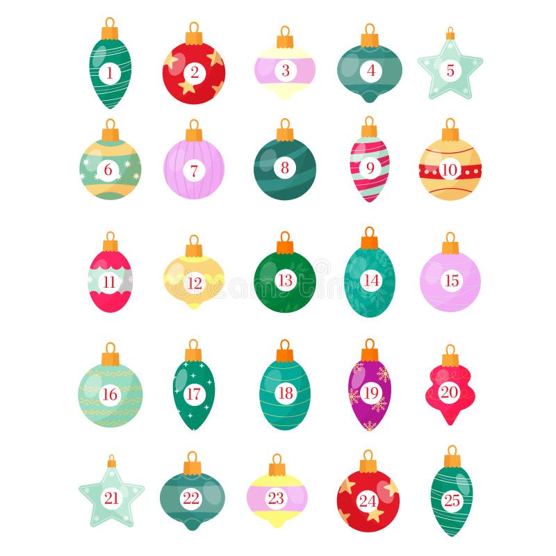 Advent Calendar with Christmas Toys Balls Vector Illustration Stock Advent Calendar with Christmas Toys Balls Vector Illustration Stock