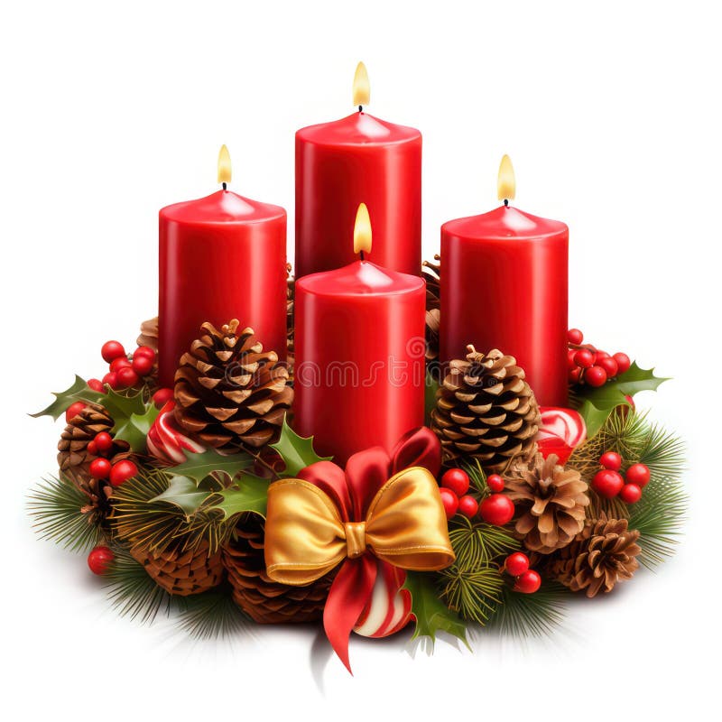 Advent wreath with four red candles isolated on white created with Generative AI