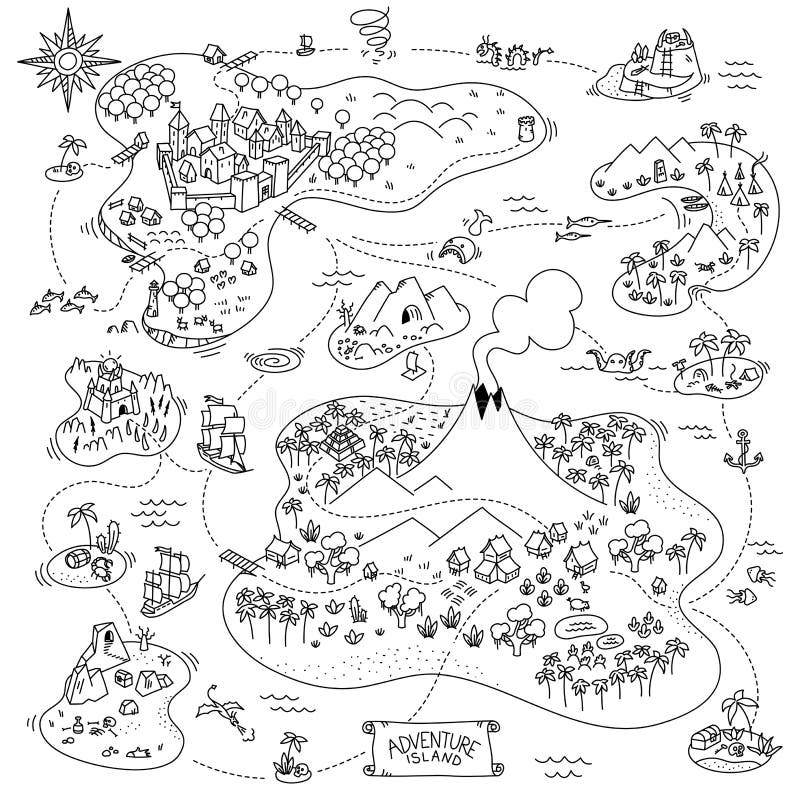 Adventure Island Map. Board Game. Fantasy Area Games Kit. Pirates, Sea ...
