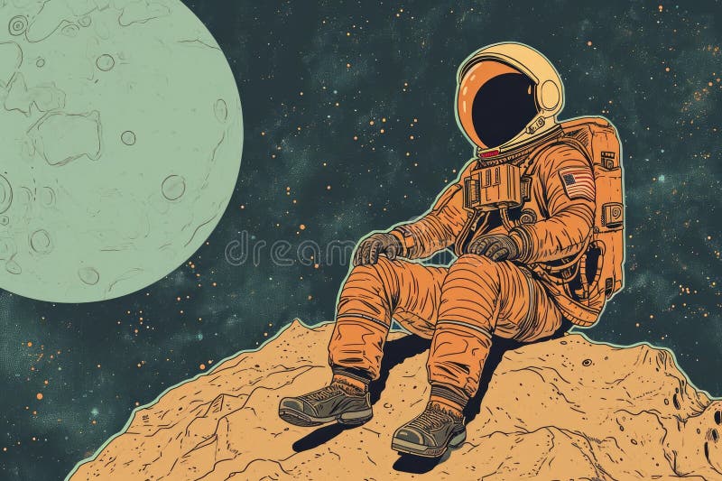 Adventurous Astronaut sitting on planet. Generate Ai. Universe science. Generate Ai AI generated.