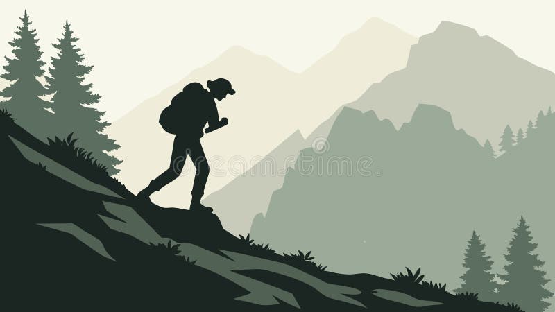Adventurous Hiker på en vektor för utprospektering av bergsspår utomhus Generativ AI-design vektor illustrationer