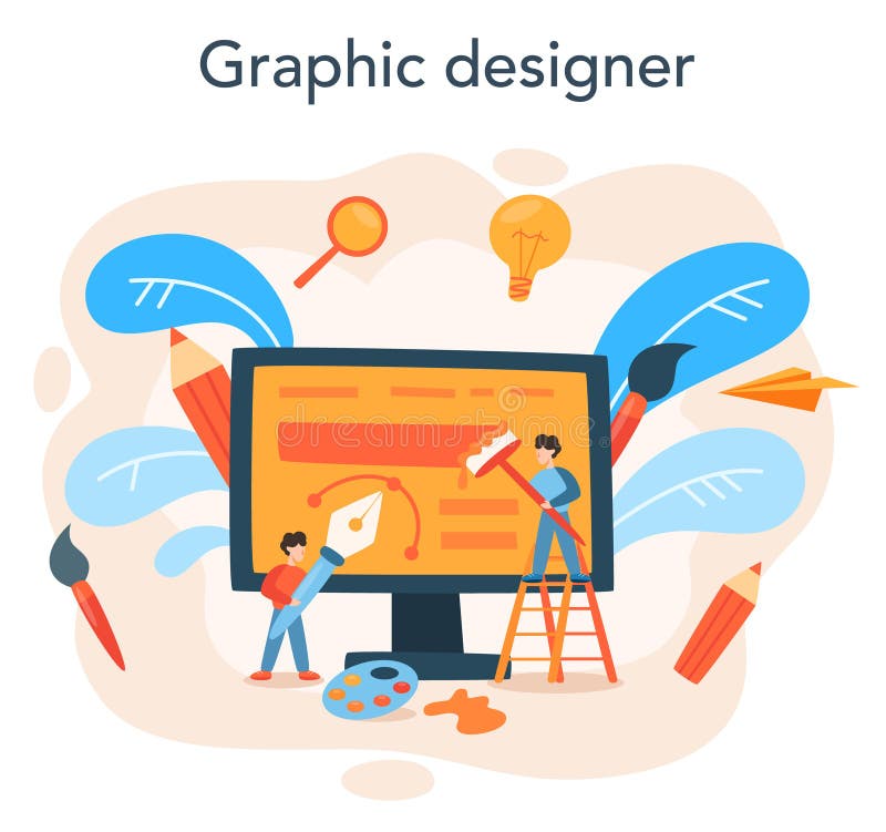Advert Designer or Illustrator Concept Set. Artist Creating Modern ...