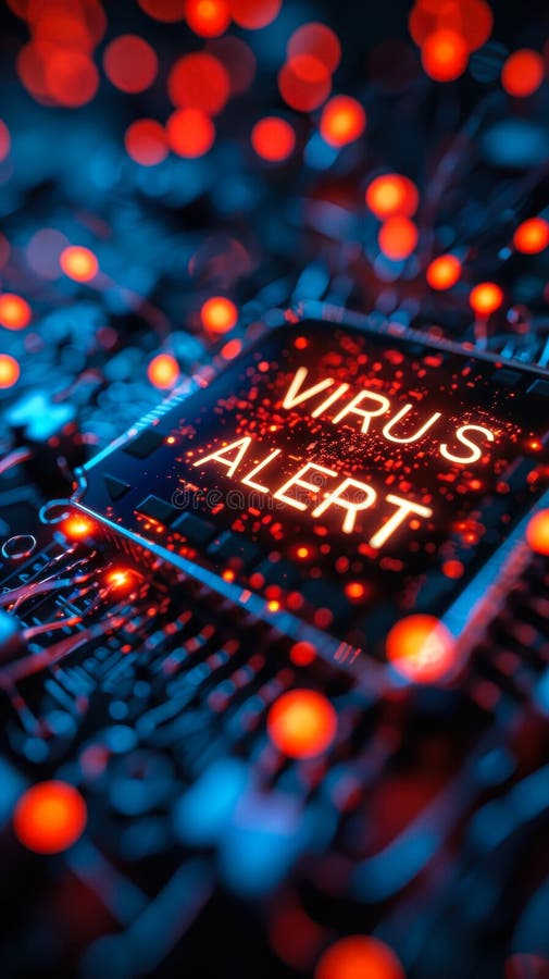 Generado con el uso de ai. advertencia de alerta de virus en una pantalla digital con conexiones de red global y concepto de flujo de datos de seguridad cibernética y protección digital