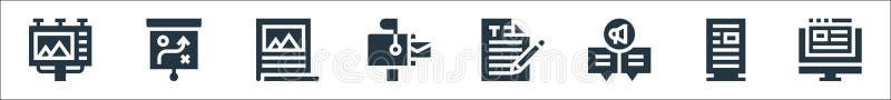 Advertisement line icons. linear set. quality vector line set such as blog, advertisement, chat, writing, mailbox, poster royalty free illustration