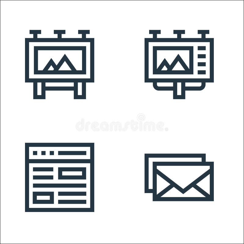 Advertisement line icons. linear set. quality vector line set such as email, website, billboard stock illustration