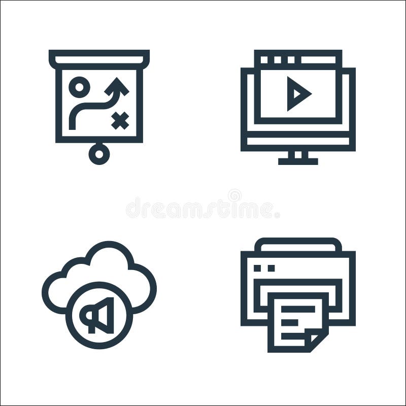 Advertisement line icons. linear set. quality vector line set such as printer, cloud, online video vector illustration