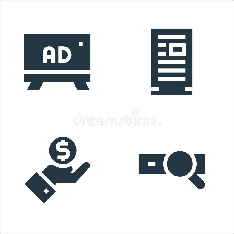 Advertisement line icons. linear set. quality vector line set such as searching, value, advertisement royalty free illustration