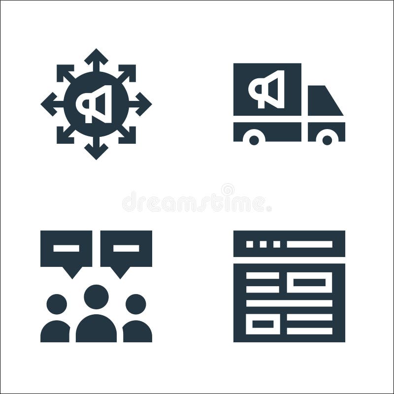 Advertisement line icons. linear set. quality vector line set such as website, users, advertisement stock illustration