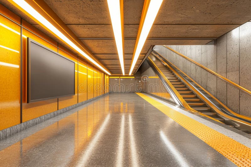 The advertisement on the screen of a modern subway station is blank. An image rendered in 3D royalty free stock images