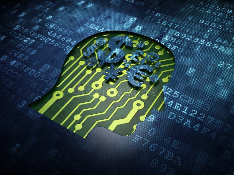 Advertising concept: Head With Finance Symbol on digital screen background stock illustration