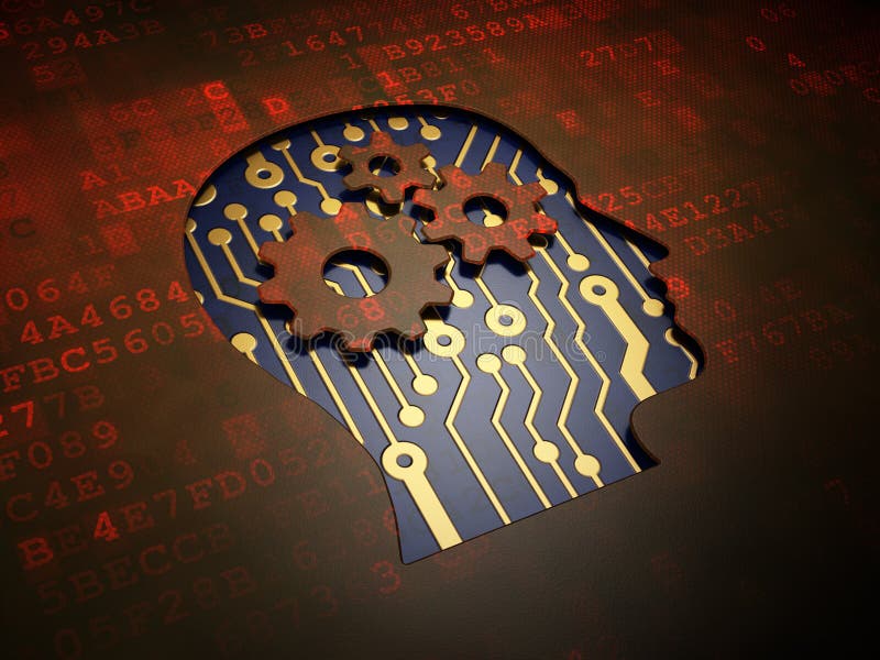 Advertising concept: Head With Gears on digital royalty free illustration