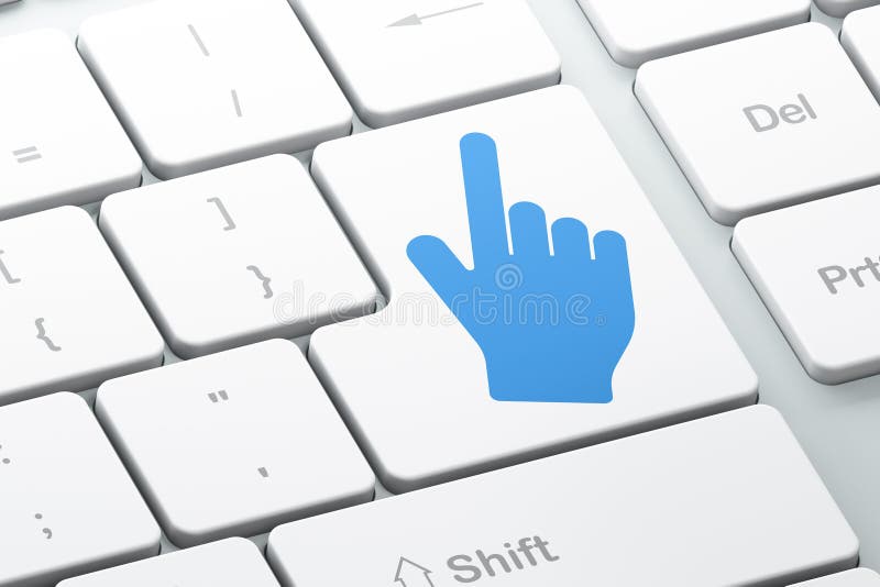 Advertising concept: Mouse Cursor on computer keyboard background stock image