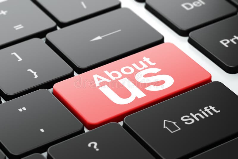 Advertising concept: About Us on computer keyboard stock illustration