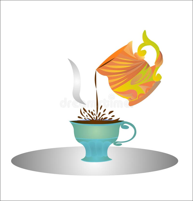 Advertising a cup of coffee pours a drink into another cup vector illustration Advertising a cup of coffee pours a drink into another cup vector illustration