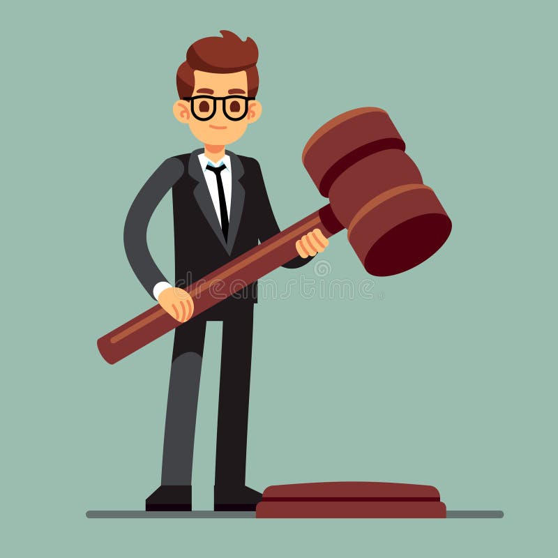 Advogado do negócio que guarda o martelo de madeira do juiz Sentença legal, conceito do vetor da autoridade da legislação