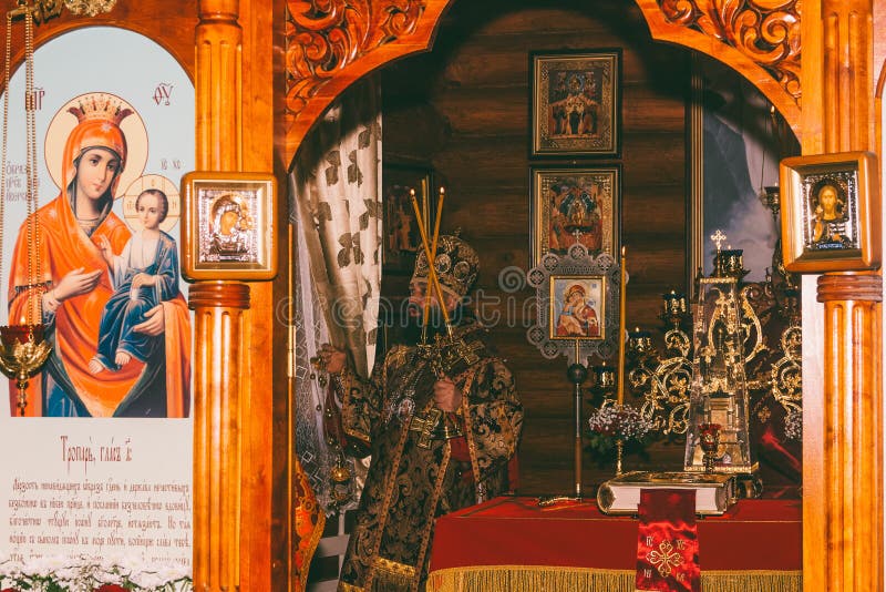 The Archbishop serves at the divine Liturgy in the altar of the Orthodox Church