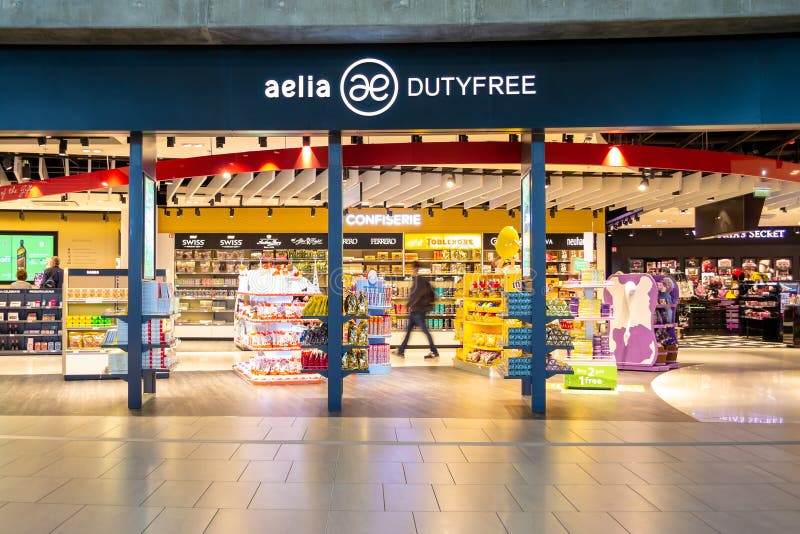 Aelia Duty Free shop inside the Saint Exupery International airport terminal. stock image Aelia Duty Free shop inside the Saint Exupery International airport terminal. stock image