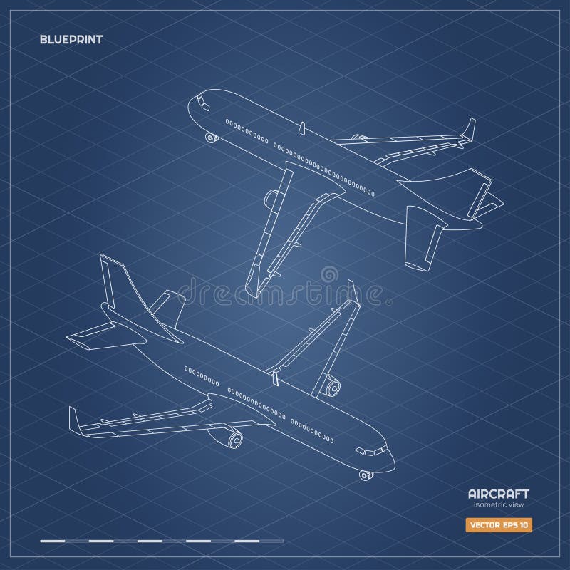 Aerei isometrici civili nello stile del profilo Modello industriale dell'aeroplano Vista anteriore e posteriore Icona piana di co illustrazione di stock