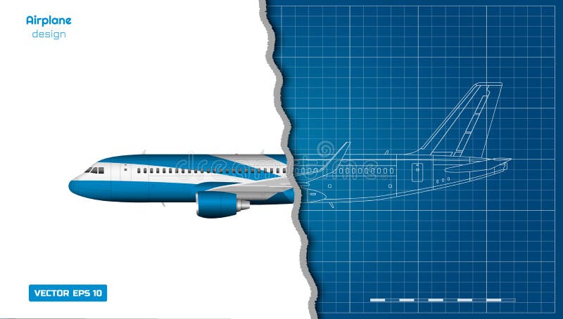 Aerei nello stile del profilo Modello dell'aereo civile Vista laterale dell'aeroplano Disegno industriale 3d Jet Engine illustrazione di stock
