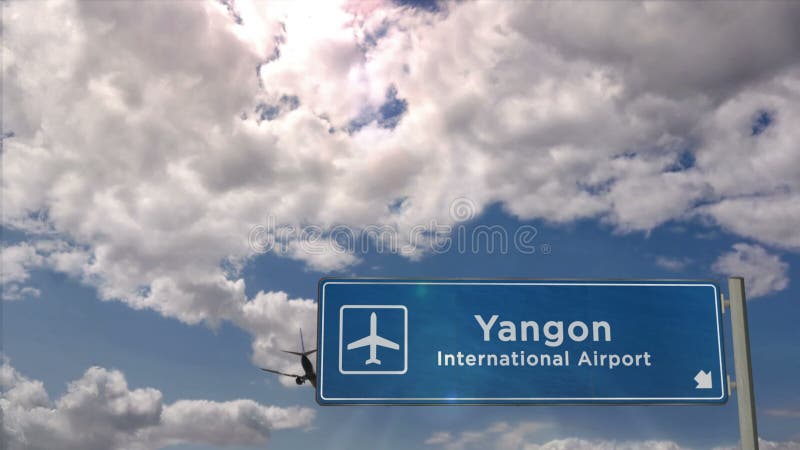 Aereo che atterra all'aeroporto di yangon myanmar