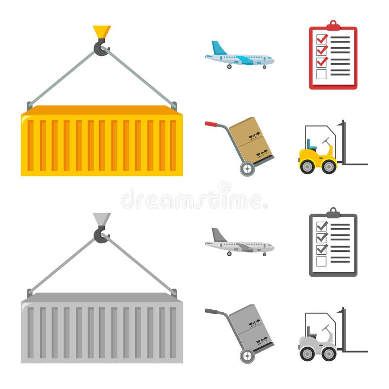 Aereo da carico, carretto per trasporto, scatole, carrello elevatore, documenti Logistico, metta le icone della raccolta nel fume illustrazione vettoriale Aereo da carico, carretto per trasporto, scatole, carrello elevatore, documenti Logistico, metta le icone della raccolta nel fume illustrazione vettoriale