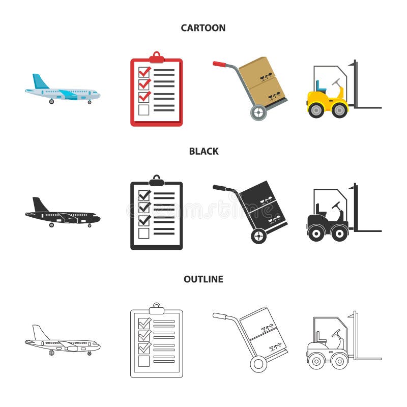 Aereo da carico, carretto per trasporto, scatole, carrello elevatore, documenti Logistico, metta le icone della raccolta nel fume illustrazione di stock Aereo da carico, carretto per trasporto, scatole, carrello elevatore, documenti Logistico, metta le icone della raccolta nel fume illustrazione di stock