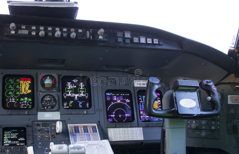Aereo passeggeri della cabina di pilotaggio Il volante fotografia stock