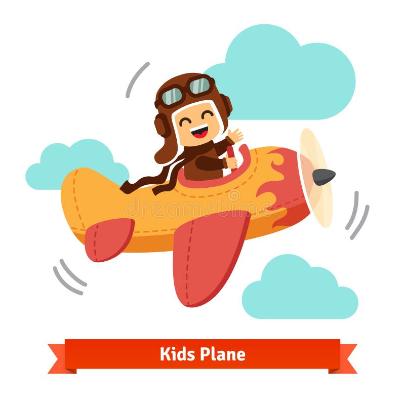 Aereo sorridente felice di volo del bambino come un pilota reale