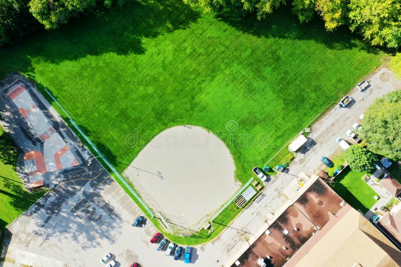 Aerial of Baseball Diamond in Paris, Ontario, Canada Editorial