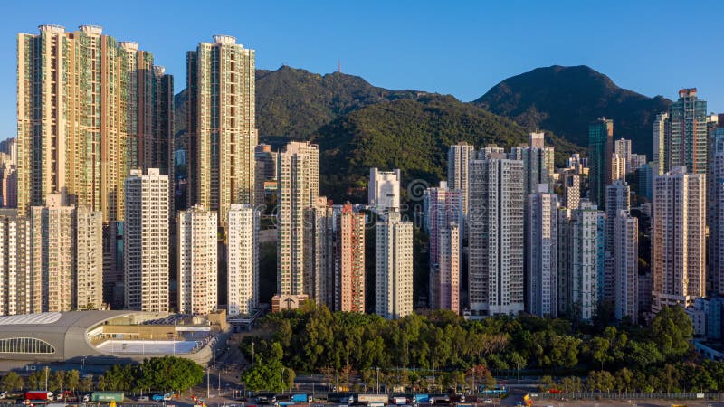 Aerial city view of Hong Kong city at afternoon stock video