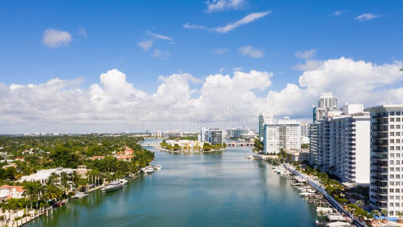 Aerial Collins Avenue Allison Island Miami Beach Stock Image - Image of ...