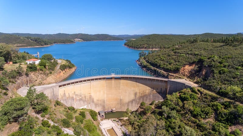 Aerial. The dam Odiaxere, Bravura water storage, in south of Portugal. royalty free stock image Aerial. The dam Odiaxere, Bravura water storage, in south of Portugal. royalty free stock image
