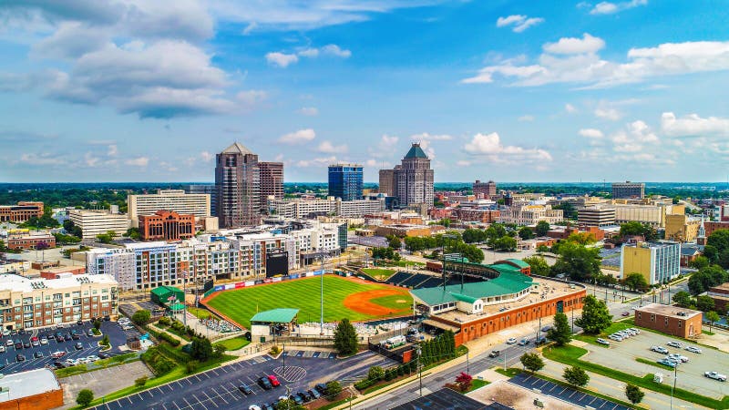 Aerial of Downtown Greensboro North Carolina NC Skyline