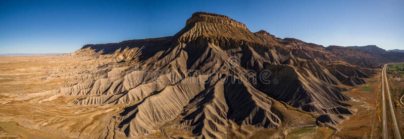 Aerial Drone Panorama Photograph - Mt. Garfield. Desert Mesa in the Colorado Rocky Mountains. Stunning panorama photo of Mt. Garfield royalty free stock photos Aerial Drone Panorama Photograph - Mt. Garfield. Desert Mesa in the Colorado Rocky Mountains. Stunning panorama photo of Mt. Garfield royalty free stock photos