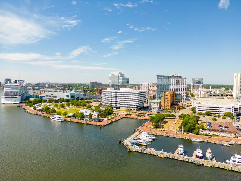 Aerial Drone Photo of Norfolk VA Waterside District Stock Image Image