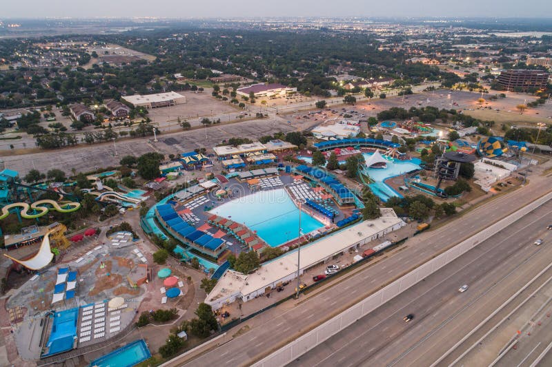 Aerial drone photo Six Flags Hurricane Harbor Arlington Texas. Aerial drone photo Six Flags Hurricane Harbor Arlington Texas