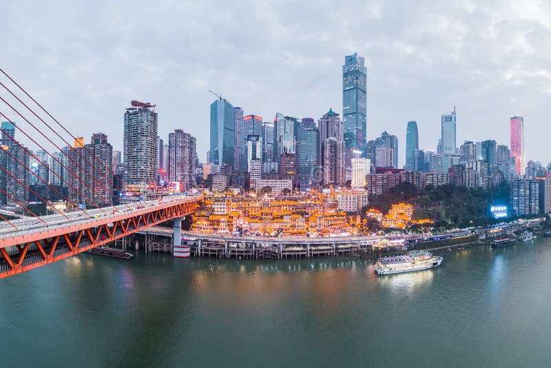 Dec 22, 2019 - Chongqing, China: Aerial drone shot of Hong Ya Dong cave by Jialing river