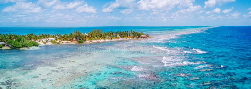 Aerial Drone view of South Water Caye tropical island in Belize barrier reef