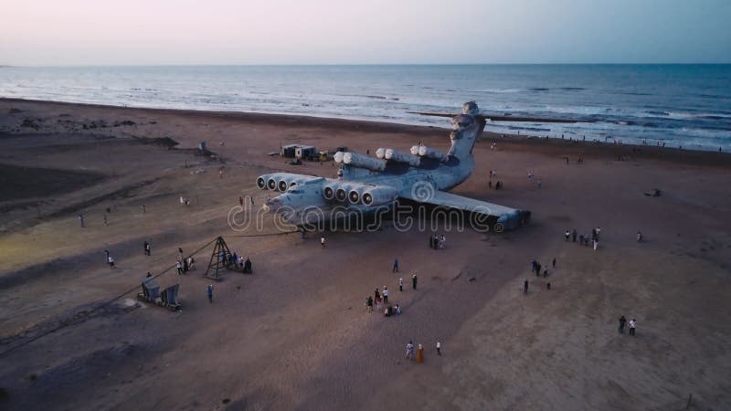 Aerial Evening View Abandoned Soviet Lun-class Ekranoplan Coast of Caspian  Sea Stock Footage - Video of travel, caspian: 292223340