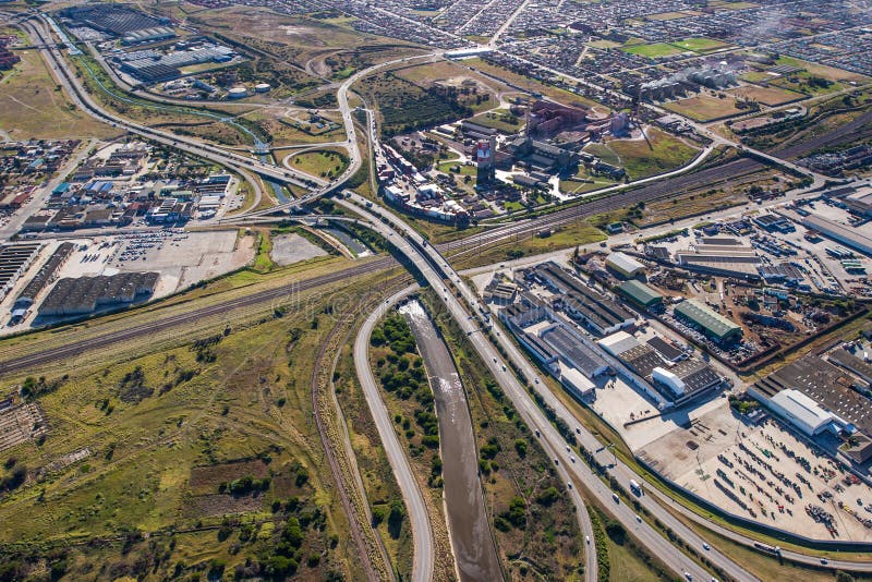 Aerial of freeway intersection in South Africa