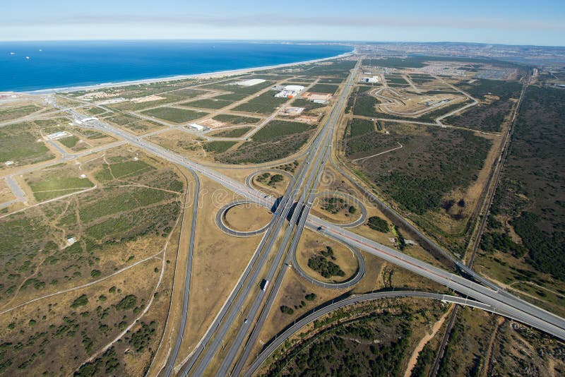 Aerial of freeway intersection in South Africa