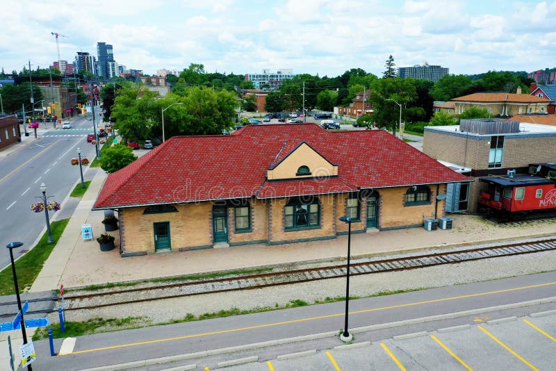 Aerial of the Historic Waterloo Train Staion in Waterloo, Ontario