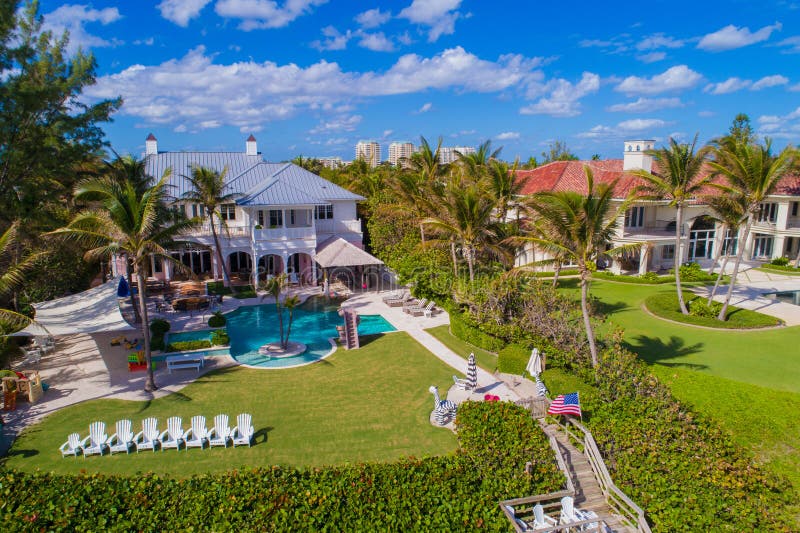 Aerial Mansion Built on the Beach Stock Image - Image of clouds, beach ...