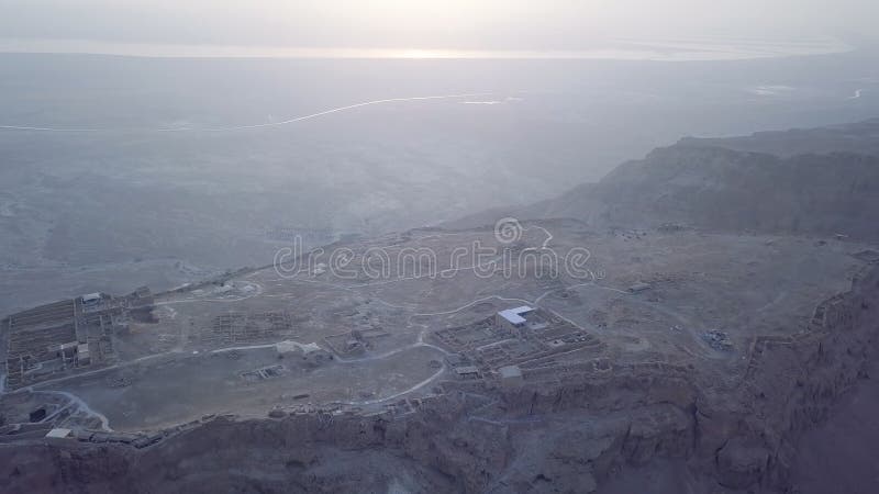 Aerial Masada and dead sea view in the morning