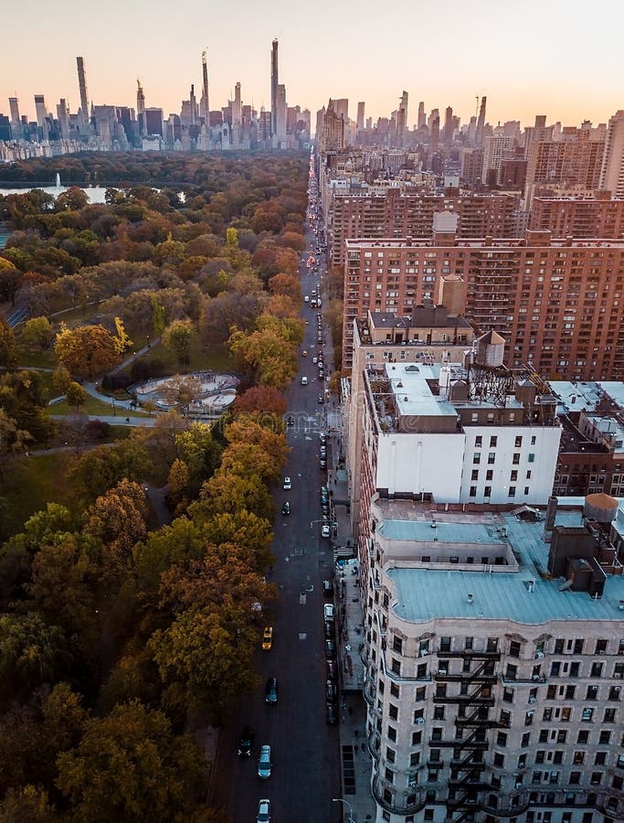 Aerial of New York skyline and Central park