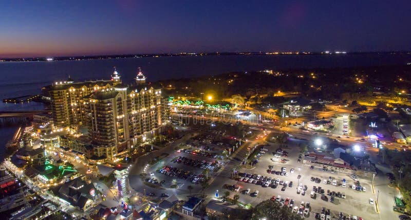 Aerial night view of Destin, Florida